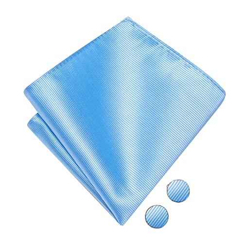 Image of Hi-Tie Sky Blue Bow Ties for Men Pocket Square and Lapel Pin Sets Cufflinks Mens Bowtie Sets for Wedding Formal Party