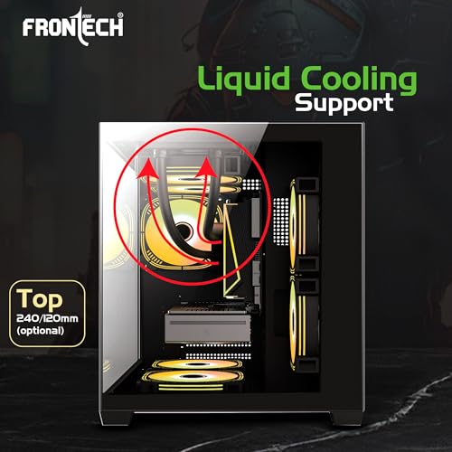Image of Frontech Nebula Gaming Computer Cabinet with ARGB & Tempered Glass | Dust Filter | USB 3.0 & 1.1 | HD Audio (FT-4382)