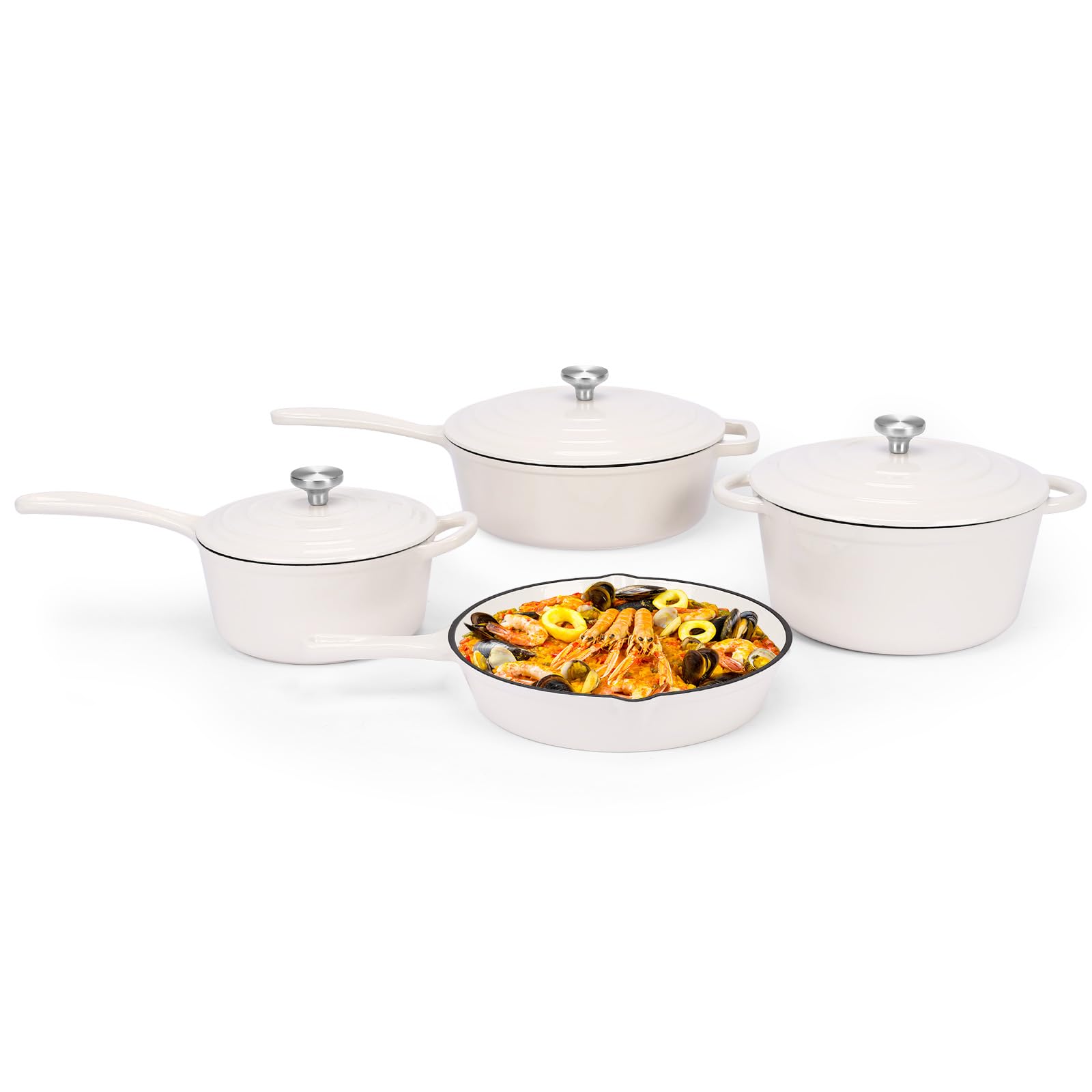 QuliMetal Nonstick Enameled Cast Iron Cookware Set, 4-Pcs
