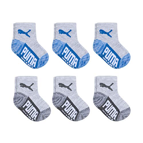 PUMA Baby Boys' 6 Pack Anklet Socks, Grey/Blue, 0-12M