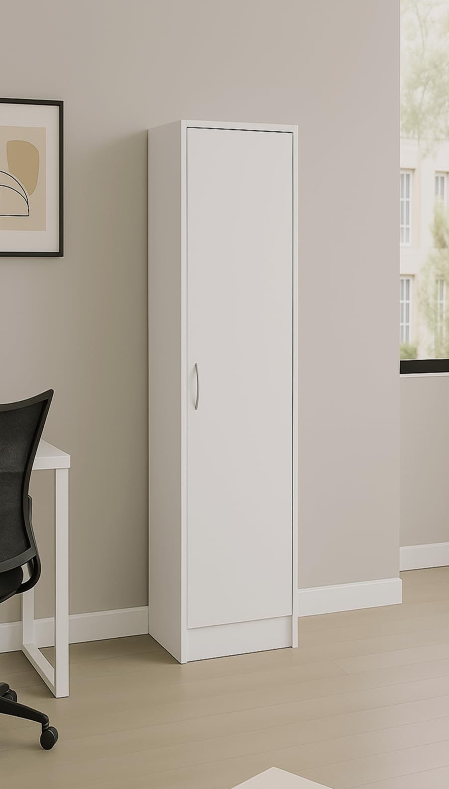 Armoire de bureau multi-usages, avec 1 porte et 5 compartiments, universelle, pour bureau et maison, 180 x 40 x 35 cm (blanc)