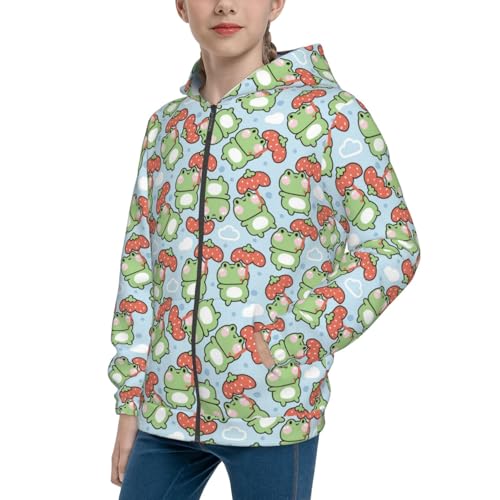 Cute Frog Strawberry Umbrella Kid Hoodies Boys Zip Up Sweatshirts Girls Pullover with Pocket
