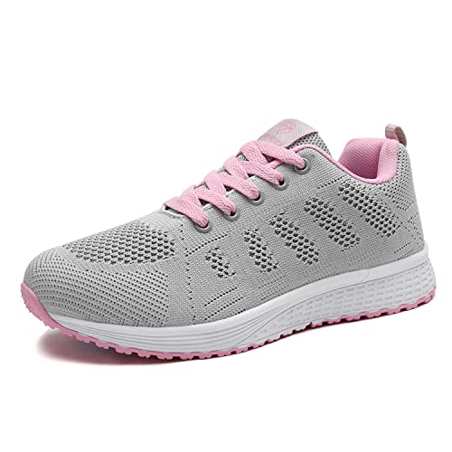 Minbei Dames Sneakers Lichtgewicht Ademend Hardloopschoenen voor Dames Womens Dagelijks wandelen Outdoor Fitness Atletisch Flat Fitness Air Sportschoenen Roze Grootte 41