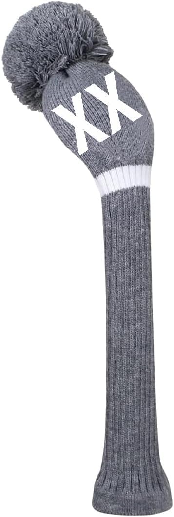 Scott Edward 1 Piece Hybrid(UT) Wood Knit Golf Head Cover, Customized Numbers/Letters, Such as 1, 3, 5, S, L,Single Side,Grey and White Number