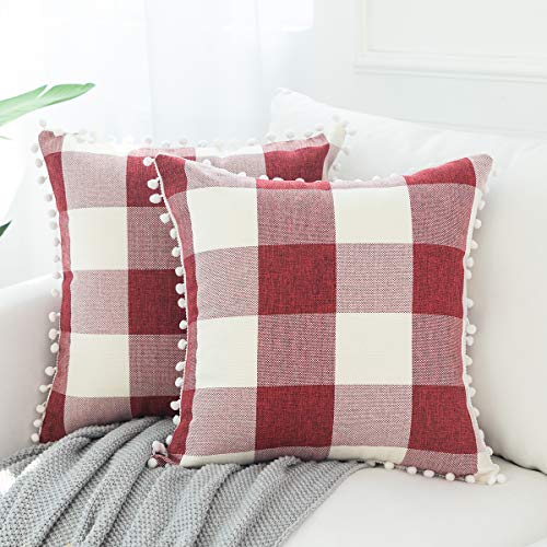 FabThing Funda de Cojín Decorativa Fundas de Almohada Plaid para Sofá Silla Cama Sala de Estar Dormitorio Coche Hogar 45x45cm 2 Piezas Rojo
