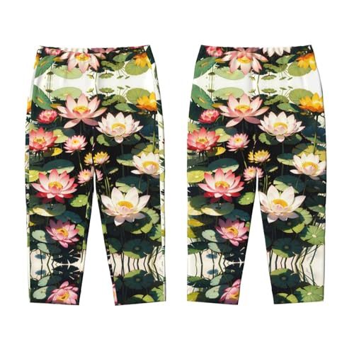 Pajama Pants Pajama Bottoms with Elastic Waistband Sleepwear Lounge Pants, Colorful Lotus Flowers3
