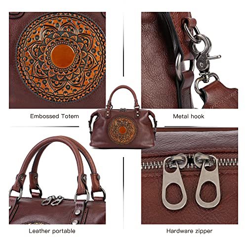 Image of Leather Handbag for Women, Genuine Leather Purses Retro Mandela Crossbody Handbag Tote Bag