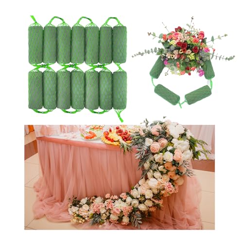 Flower Sponge Blocks Kit, 9.2 Feet Floral Foam Garland for Flowers, Absorption Flower Holder Arch Door, Floral Craft Dry Foam Bricks, Green Floral Foam Arrangement, for Home Wedding Garden-14PCS