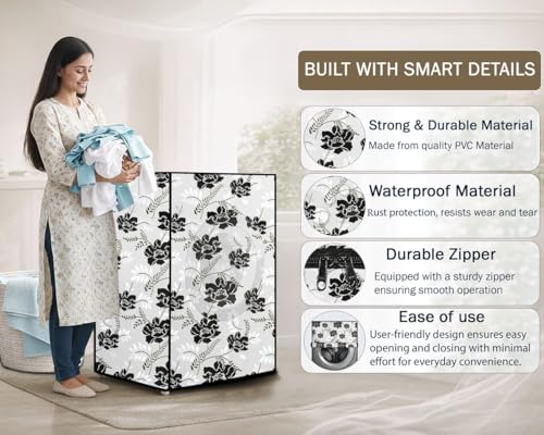 Image of Stylista Washing Machine Cover Compatible for Bosch 8 kg Front Load WAT24463IN Floral Pattern White