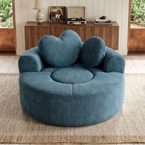 Image of Trustyue Boneless Couch,Comfy Fluffy Sofa Bed,Upholstered Sleeper Sofa with Cup Holder and Throw Pillows,Corduroy Plush Cloud Lounge Chair (Blue, Waffle Polyester)