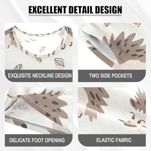 ALAZA Cute Hedgehog Leaf Pajamas Set Short Sleeve Cotton Sleepwear Summer Pjs 2 Piece 5-14Y4