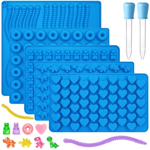 Sidosir 7Pcs Silicone Gummy Bear Molds Non-Stick Worm Chocolate Mold for Parties Gummy Heart for Home DIY Silicone Dinasur Mold for Make Gummies