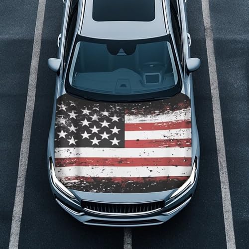 Image of USA Flag American Hood Flag Cover Stretch Polyester Fabric Cover Car Hood Cover Protector Easy Installation Removable Automotive Accessories Suitable for Cars