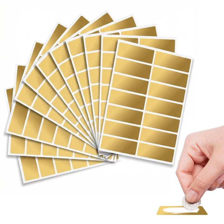 Katyjun Rubbelaufkleber 200 Stück Gold 6x2 5cm Bruchfeste Beschichtung & sauberer Abrieb Lose zum selber beschriften für Hochzeit & Geburtstag Sticker selber machen