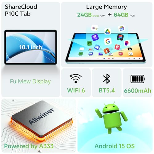 Image of Tablet 10.1 inch, Android Tablet with Case, Gray | 24GB RAM + 64GB ROM 1 TB Expandable, 1280x800 HD IPS Touch Screen, 6600mAh Battery, WiFi 6, BT 5.4, Dual Camera