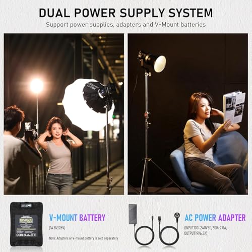 Image of ULANZI V-Mount LED Video Light COB Continuous Output Lighting, 120W Bi Color 2700K-6500K COB Bowens Mount Photography Fill Light 20700lux /1m 20 Preset Effects with APP Control Studio Light