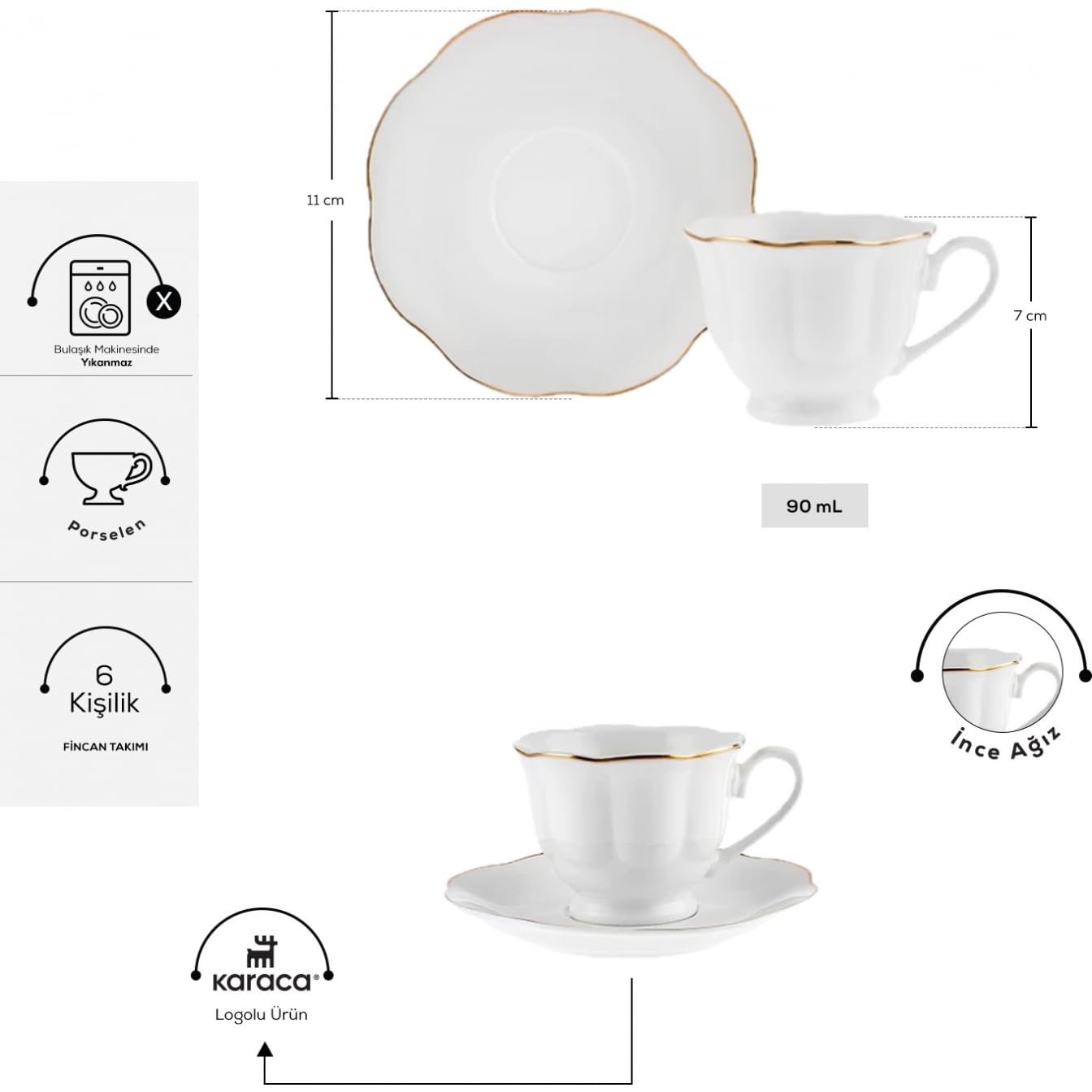 KARACA Cloche Set de gobelets à café pour 6 personnes 90 ml, Service à café, Design unique, Ambiance Soin