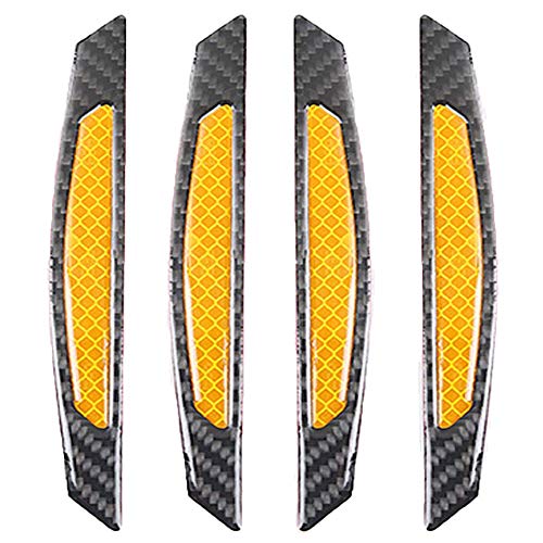Image of ZYTC 4pcs 3D Super Yellow Reflective Stickers Black Real Carbon Fiber Strips Car Side Door Edge Bumper Anti-Scratch Protection Guards Trim Stickers Universal