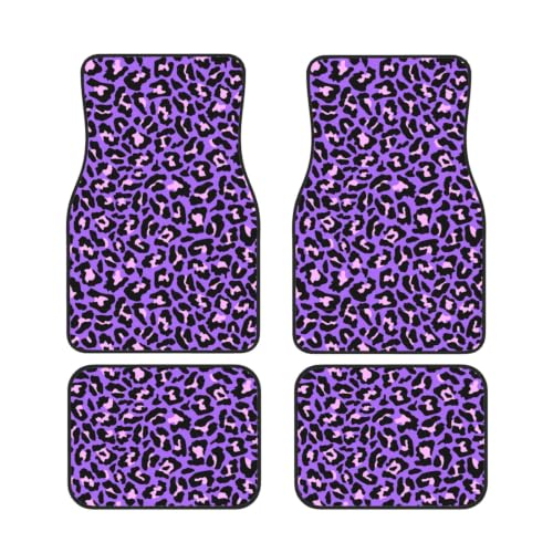 Alfombrillas de leopardo morado para coche juego de 4 piezas antideslizantes de neopreno universal