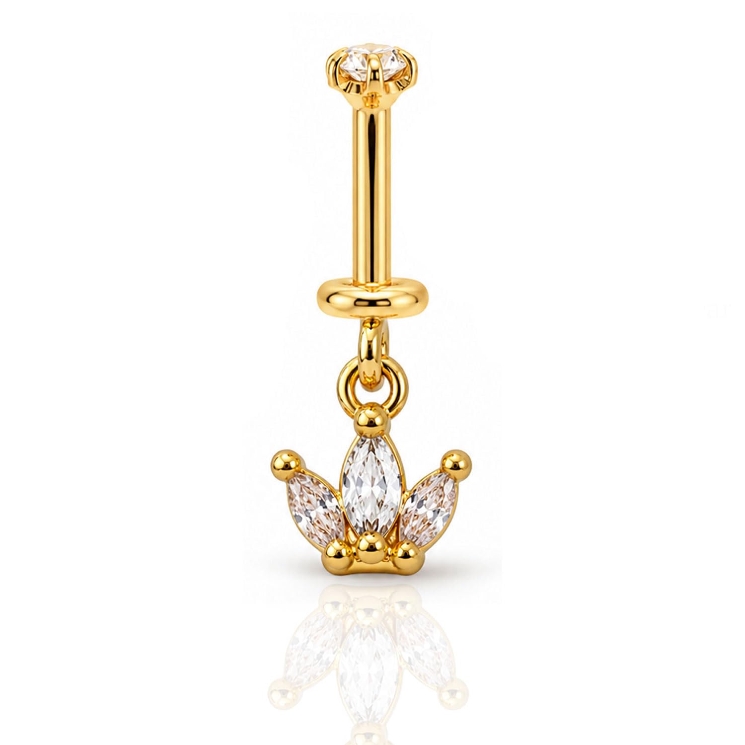 vama FASHIONS 1 Pcs 18K Gold Plated Stainless Steel Anti Tarnish Tragus Stone Hanging Three Petal Flower Dangle Earring Cartilage Helix Barbell Piercing Single Upper Ear Stud for Women-picture-26