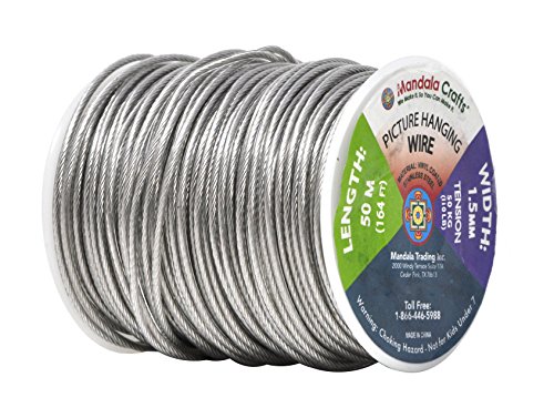 Image of Mandala Crafts Heavy Duty Picture Hanging Wire from Coated Stainless Steel for Pictures, Mirrors, Frames, Art; (1.5mm 164 FT)