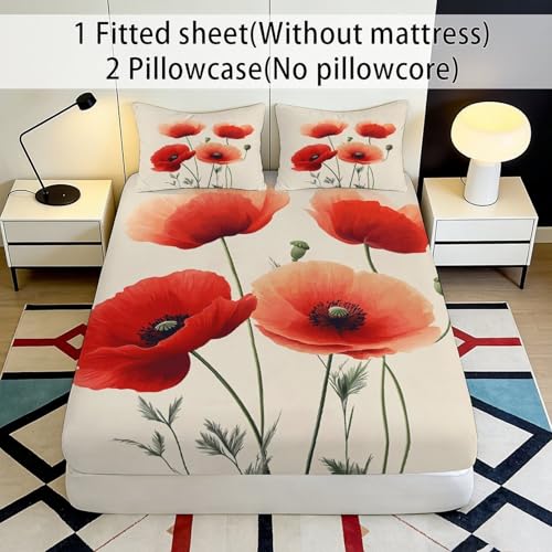 Drap-housse coquelicot 140x200 microfibre antidérapant grand bonnet
