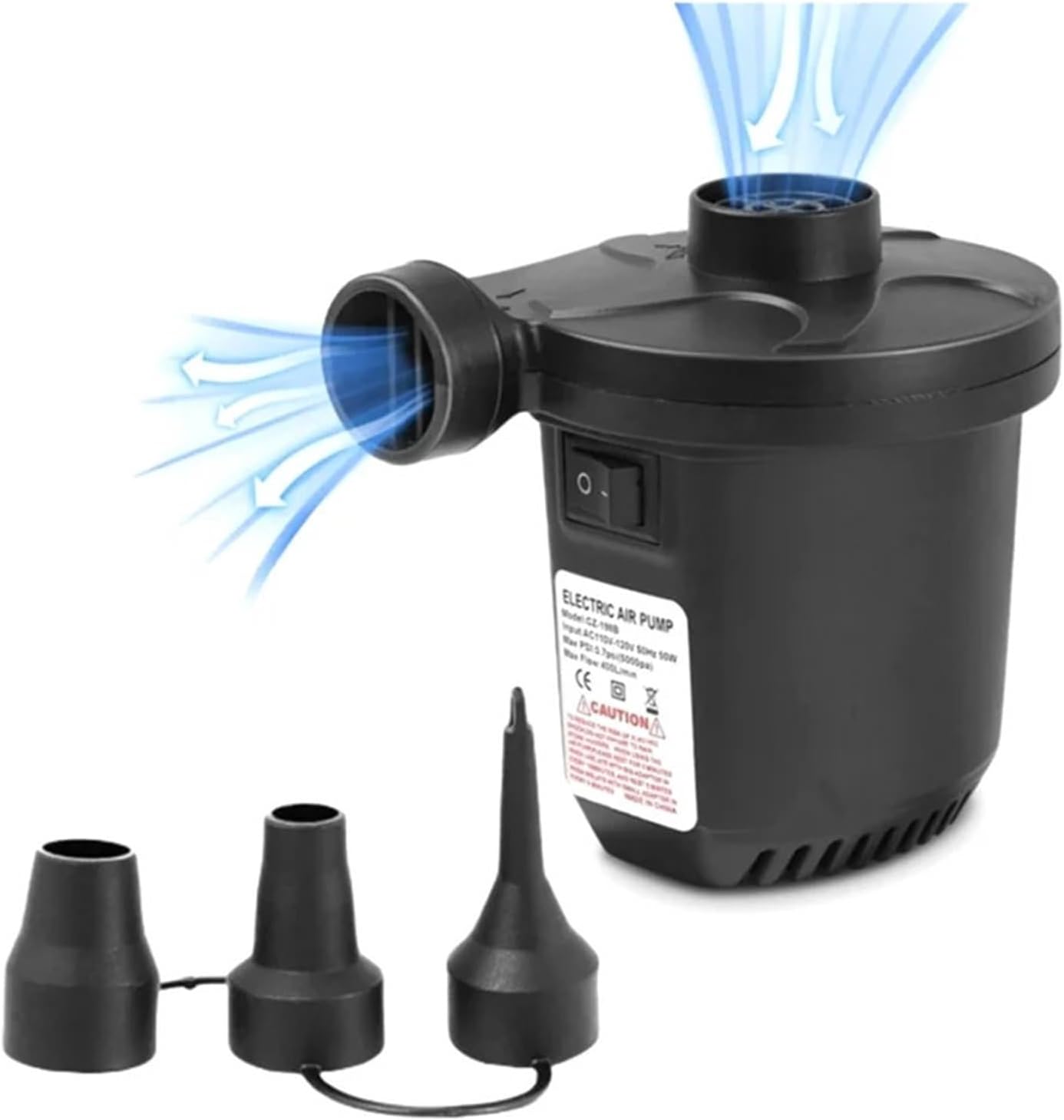 51pc 0W Air Pump Electric with 3 Nozzles for Use with for Vacuum Storage Bags, Air Mattresses, and Swim Rings