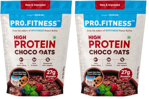 Image of PRO.FITNESS 27g High Protein Oats 900g (By MyFitness) | Dark Chocolate Oats with Almonds, Pumpkin Seeds and Raisins| Chocolate Rolled Oats with Jaggery - No Refined Sugar | Breakfast Cereals