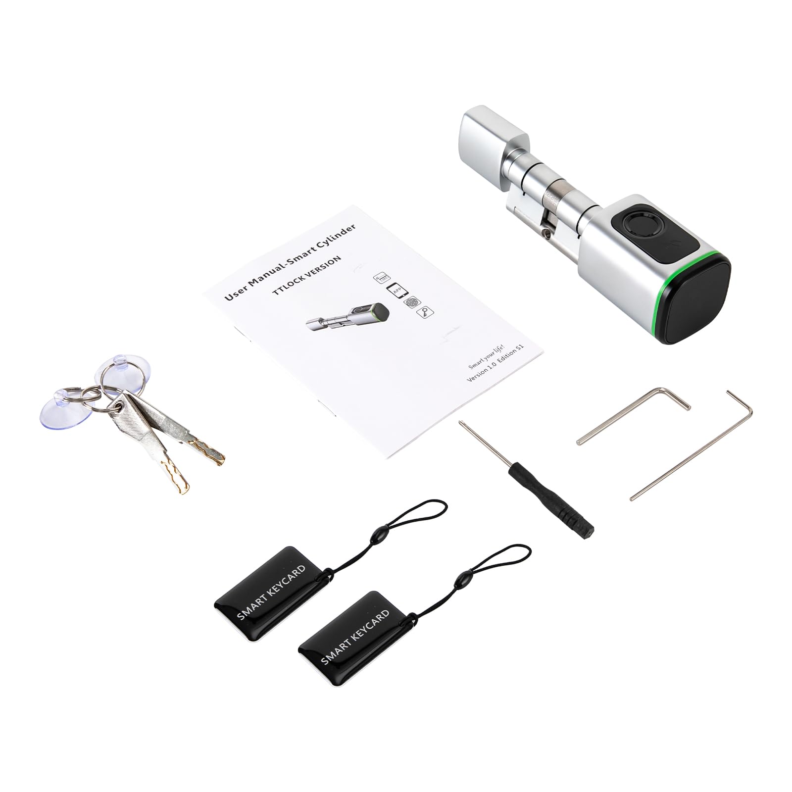 Serrure de porte électronique avec cylindre de serrure, cartes intelligentes et clé manuelle, serrure électronique intelligente pour la maison, contrôle par application intelligente, blanche, pour