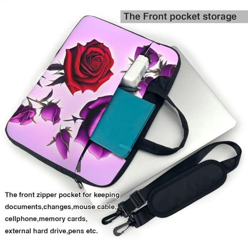 Bolso bandolera para laptop con flores rojas y moradas miniatura 5