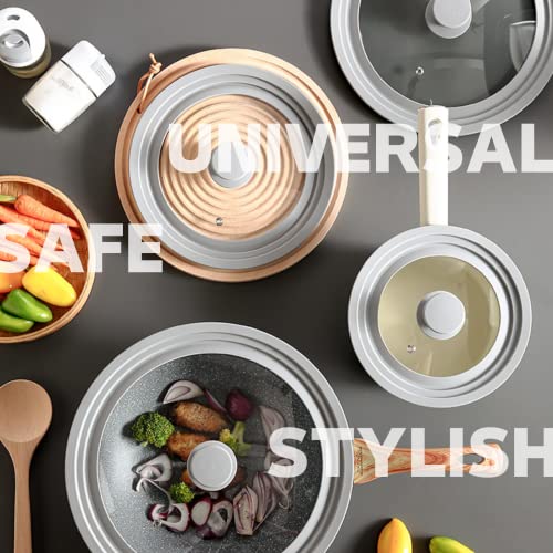 J&C Life Universal Lids For Pots, Pans & Skillets (2Pcs, Grey) Fits 7 - 8.5, 10 - 12 Inch Frying Pan Skillet, Glass Pan Lids With Heat Resistant Silicone Rim, Pan Cover For Cast Iron Skillet Cookware #TOP6