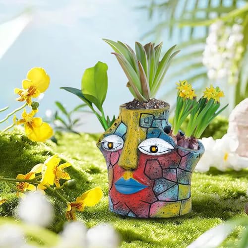 Pots de fleurs abstraits visage jardinière en résine pour succulentes - 6