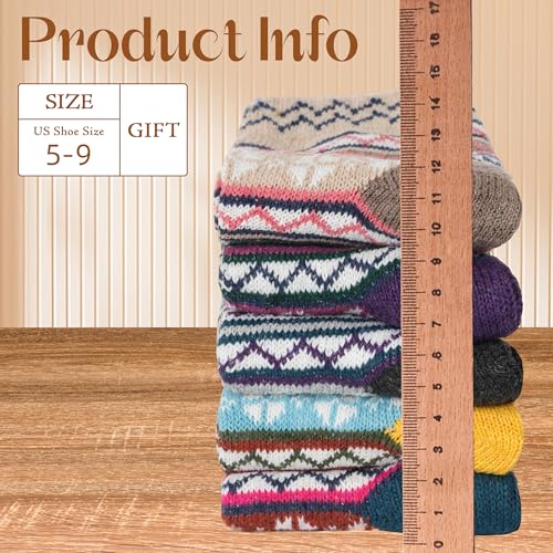 Image of LOCONHA Womens Wool Socks 5 Pairs Winter Warm Sock Thick Knit Cabin Cozy Crew Soft Socks Gifts for Women