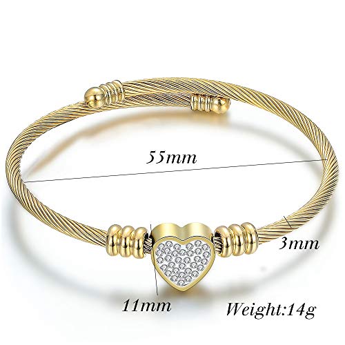 Jude Jewelers Stainless Steel Cable Wire Heart Charm Bangle Bracelet2