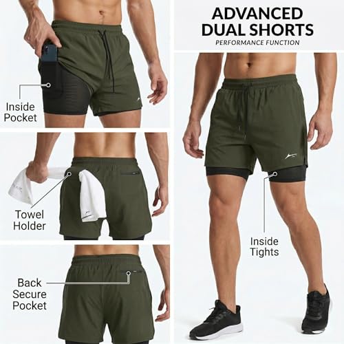 Image of PROSHARX Apex Dual Shorts Advanced with Concealed and Secure Pockets & Towel /T-Shirt Holder | Men's 2 in 1 Double Layer Short for Running, Gym & Sports