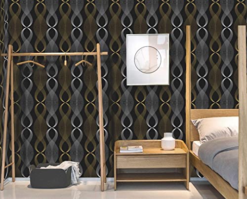 Image of Self Adhesive Decorative Peel Stick Waterproof Wallpaper Wall Decor Removable Wall Paper for Living Room Hall Decoration PVC Vinyl DIY Contact Paper 45x304cm (Black Wave)