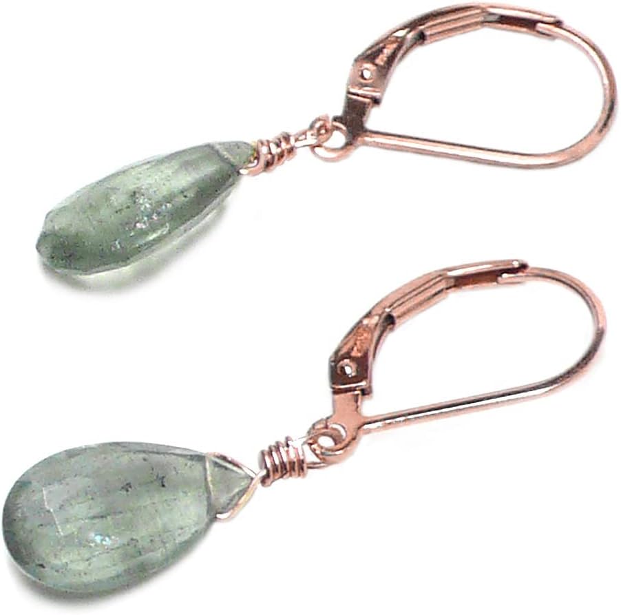 Moss Aquamarine Briolette Rose Gold-Filled Lever Back Earrings