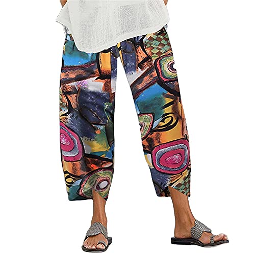 Akivide Women's Loose Plus Size Cotton Wide Leg Pants Linen Elastic Waist Casual Cropped Trousers with Pockets2