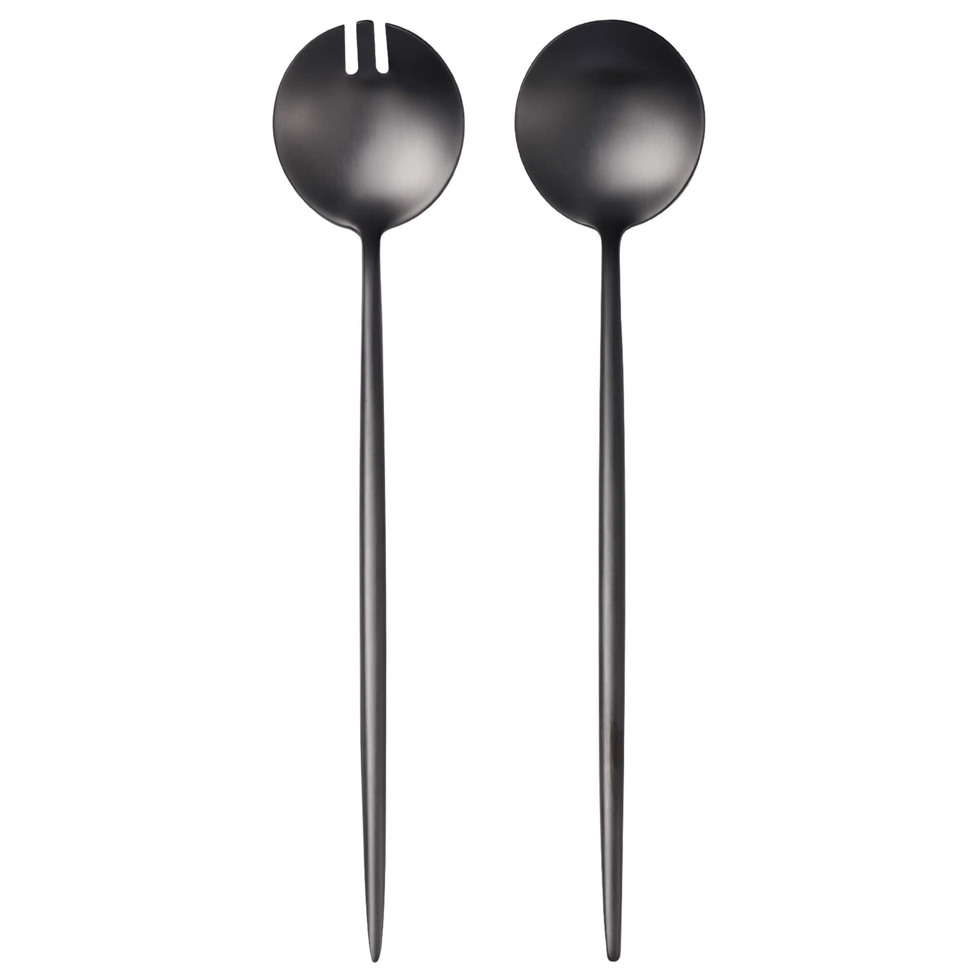 Lemeya Salad Serving Utensils set of 2,Long Handle Spoon and Fork Set 11.42 inch,18/10 Stainless Steel Salad Tongs for Serving,Kitchen Cooking Utensil Set,Matte Finish,Dishwasher Safe (Black)