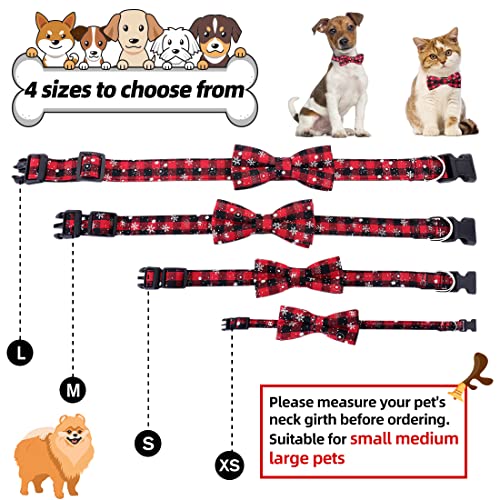 Weihnachten Halsband Hund Katze, Halsbänder mit Fliege Weihnachts Kariertes Kostüm Hundehalsband Abnehmbar Schleife, Rot Verstellbare Halsband Geschenk für Klein Mittlere Groß Hunde Katzen Welpen (S)