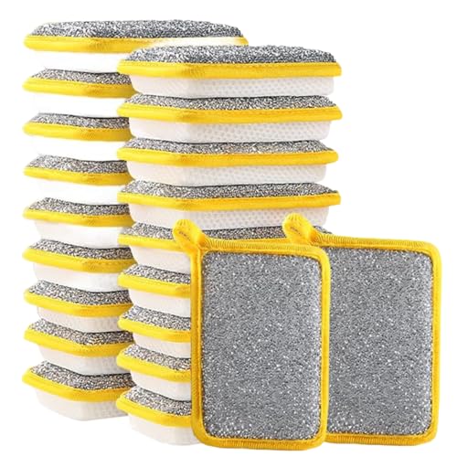 Esponja de lavado | 20 esponjas de limpieza | Esponja abrasiva de ambos lados absorbente reutilizable para cocina, fregadero, sartén, baño, hogar