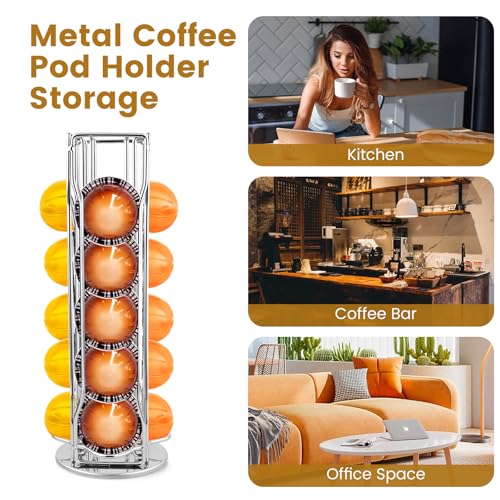 Image of Coffee Pod Stand Holder for Nespresso Vertuoline 20 Pods, Coffee Bar Vertuo Pod Organizer Rack, 360 Rotating Coffee Capsule Holds Storage, 20 Pods Holder Spinner for Nespresso Vertuo Line (Silver)