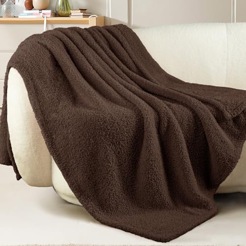 Exclusivo Mezcla Fleece Throw Blanket for Couch Sofa, Soft Warm and Fluffy Blankets for Women Men Girls Kids, Suitable for All Seasons, Coffee, 50x60 Inches