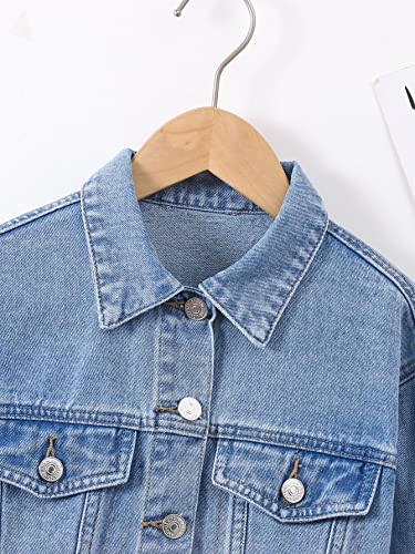 Verdusa Girl's Raw Hem Crop Denim Jacket Long Sleeve Shacket Single Breasted Spring Fall Outerwear3