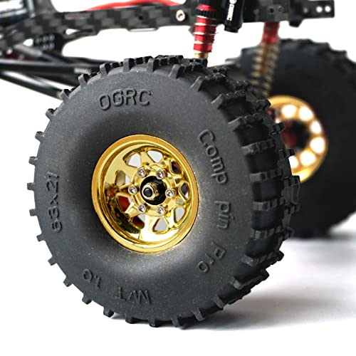 Image of OGRC 1.0 RC Wheel Rims with Brass Rings Deep Dish Wheel Rims 1.0 Beadlock Wheels for 1 /18 TRX4M 1 /24 SCX24 C10 JLU Deadbolt Gladiator Bronco Crawler Car (Yellow)