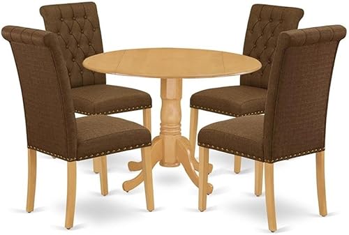 Miniatura 11 de East West Furniture DLBR5-WHI-02 - Juego de mesa de comedor de 5 piezas para 4 personas, incluye una mesa de cocina redonda con gotas y 4 sillas