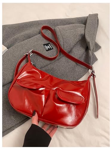 MakeMeChic Women's Faux Leather Underarm Handbag Zipper Top Handle Y2K Crescent Shoulder Bags3