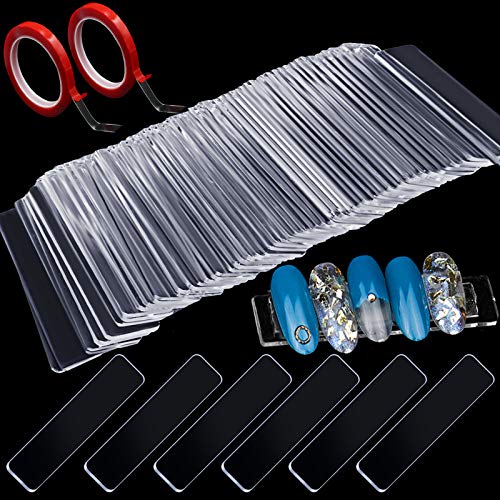 100PCS Transparent Nail Art Display Stand,With 2 Rolls Double-Sided Tape