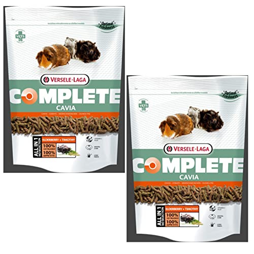 Versele-Laga Complete Cavia all-in-one- Nutrizione | Confezione Doppia | 2 x 500 g | Pellet per Cavie | Contiene fieno di fleolo | Arricchito con bacche di sambuco ed erbe aromatiche