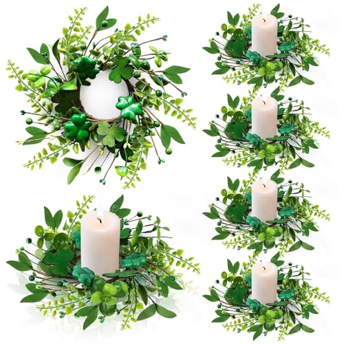 Image of Pillar Candle Ring Wreaths Mini Purple Lavender Table Centerpieces Wreath 9 Inch Wreath for Cabinets Artificial Farmhouse Lavender Wreaths for Front Door Porch Wall Window (6, St.Patrick-1)